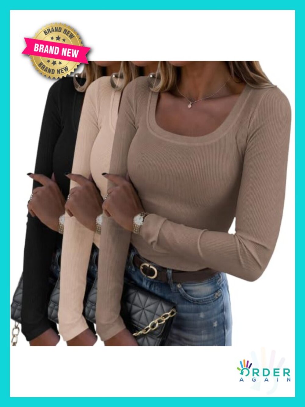 Rib Knit Long Sleeve Scoop Neck Slim Fit T-Shirt